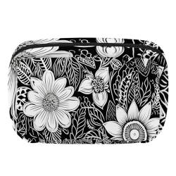 Make up Taschen für Damen,Kulturbeutel für Herren,Schwarzes Gänseblümchen mit Blumen,Reise Kosmetiktasche von VTGHDEEQ