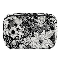 Make up Taschen für Damen,Kulturbeutel für Herren,Schwarzes Gänseblümchen mit Blumen,Reise Kosmetiktasche von VTGHDEEQ