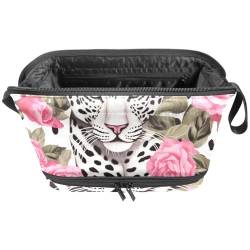 Make up Taschen für Damen,Kulturbeutel für Herren,Tierische Leopard Rosen Blume,Reise Kosmetiktasche von VTGHDEEQ