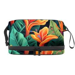Make up Taschen für Damen,Kulturbeutel für Herren,Tropischer Dschungel der Blumenpflanze,Reise Kosmetiktasche von VTGHDEEQ