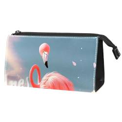 Make up Taschen für Damen,Kulturbeutel für Herren,tropischer Flamingo am Strand,Reise Kosmetiktasche von VTGHDEEQ