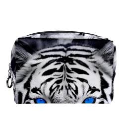 Reise Kulturbeutel,kleine Make up Tasche,Blaue Augen weißer Tiger,Make up Taschen für Frauen von VTGHDEEQ