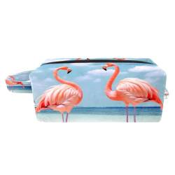 Reise Kulturbeutel,kleine Make up Tasche,Flamingos Sandstrand Sommer,Make up Taschen für Frauen von VTGHDEEQ