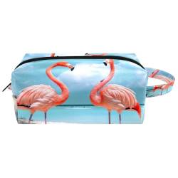 Reise Kulturbeutel,kleine Make up Tasche,Flamingos Sandstrand Sommer,Make up Taschen für Frauen von VTGHDEEQ