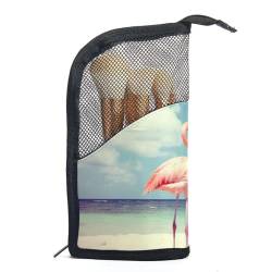 Reise Kulturbeutel,kleine Make up Tasche,Flamingos Sandstrand Sommer,Make up Taschen für Frauen von VTGHDEEQ