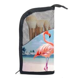 Reise Kulturbeutel,kleine Make up Tasche,Flamingos Sandstrand Sommer,Make up Taschen für Frauen von VTGHDEEQ