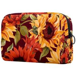 Reise Kulturbeutel,kleine Make up Tasche,Herbst Sonnenblume Blume,Make up Taschen für Frauen von VTGHDEEQ