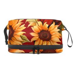 Reise Kulturbeutel,kleine Make up Tasche,Herbst Sonnenblume Blume,Make up Taschen für Frauen von VTGHDEEQ