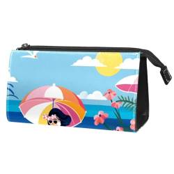 Reise Kulturbeutel,kleine Make up Tasche,Strand Sommer mädchen Meer,Make up Taschen für Frauen von VTGHDEEQ