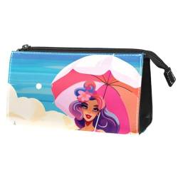 Reise Kulturbeutel,kleine Make up Tasche,Strand Sommer mädchen Meer,Make up Taschen für Frauen von VTGHDEEQ