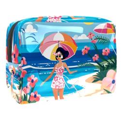 Reise Kulturbeutel,kleine Make up Tasche,Strand Sommer mädchen Meer,Make up Taschen für Frauen von VTGHDEEQ