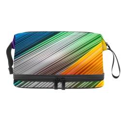 Reise Make up Tasche,Reise Kulturbeutel für Damen,Abstraktes Regenbogen buntes Muster,Kosmetik Reisetasche von VTGHDEEQ