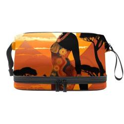 Reise Make up Tasche,Reise Kulturbeutel für Damen,Afrikanische Schwarze Frau Tier,Kosmetik Reisetasche von VTGHDEEQ