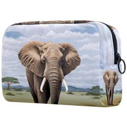 Reise Make up Tasche,Reise Kulturbeutel für Damen,Afrikanisches Grasland Elefantentier,Kosmetik Reisetasche von VTGHDEEQ