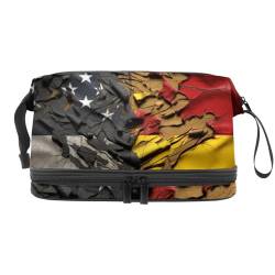 Reise Make up Tasche,Reise Kulturbeutel für Damen,Amerikanische und deutsche Flaggen,Kosmetik Reisetasche von VTGHDEEQ