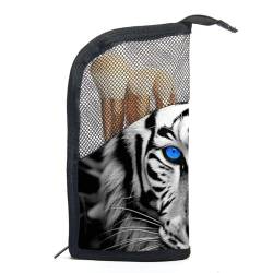 Reise Make up Tasche,Reise Kulturbeutel für Damen,Blaue Augen weißer Tiger,Kosmetik Reisetasche von VTGHDEEQ