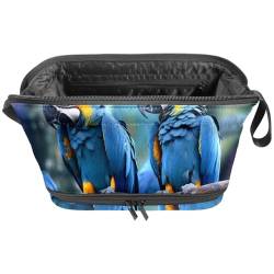 Reise Make up Tasche,Reise Kulturbeutel für Damen,Blauer papageienvogel tropisch,Kosmetik Reisetasche von VTGHDEEQ