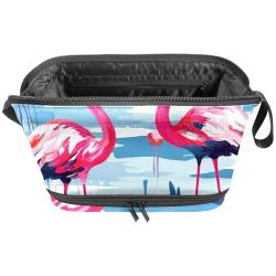 Reise Make up Tasche,Reise Kulturbeutel für Damen,Flamingo streift rosa Blumen,Kosmetik Reisetasche von VTGHDEEQ