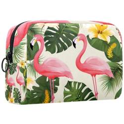 Reise Make up Tasche,Reise Kulturbeutel für Damen,Flamingo und Blätter Banane,Kosmetik Reisetasche von VTGHDEEQ