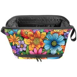 Reise Make up Tasche,Reise Kulturbeutel für Damen,Florale abstrakte Cartoon Blume,Kosmetik Reisetasche von VTGHDEEQ