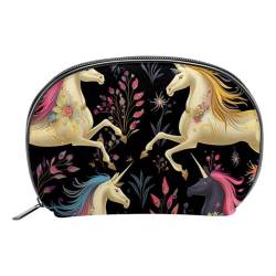 Reise Make up Tasche,Reise Kulturbeutel für Damen,Tierische Einhorn Blumenblume,Kosmetik Reisetasche von VTGHDEEQ