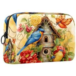 Reise Make up Tasche,Reise Kulturbeutel für Damen,Vogel Schmetterling Erdbeere Blumen Blumen,Kosmetik Reisetasche von VTGHDEEQ