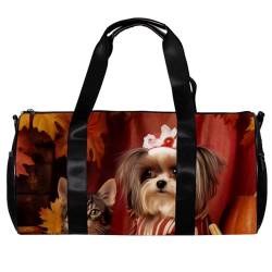 Reisetasche,Herren Sporttasche,Damen Sporttasche,Herbst Haustiere Katze und Hund,Sporttasche von VTGHDEEQ