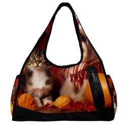 Reisetasche,Herren Sporttasche,Damen Sporttasche,Herbst Haustiere Katze und Hund,Sporttasche von VTGHDEEQ