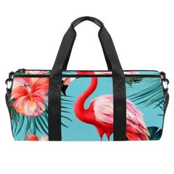 Sporttasche für Damen,kleine Sporttasche für Herren,Flamingo Tropische Blätter Blumen,Übernachtungstasche von VTGHDEEQ