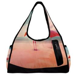 Sporttaschen für Herren,Reisetaschen für Damen,tropischer Flamingo am Strand,Trainingstasche von VTGHDEEQ