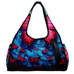 Weekender Reisetasche,kleine Sporttasche,Blauer und roter Schmetterling,Sporttasche von VTGHDEEQ