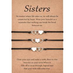 VU100 3 Stück Schwestern Armband Schwestern Geschenk von Schwestern Herz geformt Edelstahlarmband einstellbar Freundschaftsarmband für Schwestern Freunde Mädchen Frauen von VU100