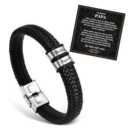 VU100 Vatertagsgeschenk für Papa Armband für Papa Geschenk für Papa Herren Lederarmband Vatertagsgeschenk für ihn Bestes Papa Armband Weihnachten Geburtstag Geschenk für Papa Männer (Schwarz) von VU100