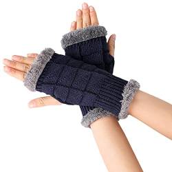 VUCDXOP Damen Fingerlose Handschuhe mit Plüsch Futter, Winter Pulswärmer Handschuhe Unisex Warm Weiche Gestrickte Fingerlose Fäustlinge Elastische Halbfinger Handschuhe Fingerlose Handwärmer von VUCDXOP