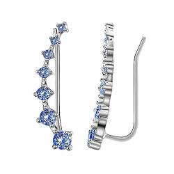 Sieben-Sterne-Diamant-Ohrstecker, Ohrmanschetten-Kletterohrringe für Frauen und Mädchen, Ohrringe aus S925-Sterlingsilber (Blau,Medium) von VUIOYRG