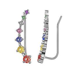 Sieben-Sterne-Diamant-Ohrstecker, Ohrmanschetten-Kletterohrringe für Frauen und Mädchen, Ohrringe aus S925-Sterlingsilber (Bunt,Medium) von VUIOYRG
