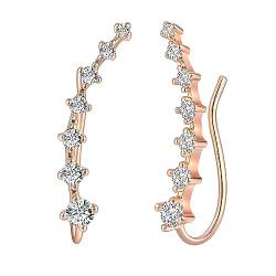 Sieben-Sterne-Diamant-Ohrstecker, Ohrmanschetten-Kletterohrringe für Frauen und Mädchen, Ohrringe aus S925-Sterlingsilber (Gold,Medium) von VUIOYRG