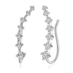 Sieben-Sterne-Diamant-Ohrstecker, Ohrmanschetten-Kletterohrringe für Frauen und Mädchen, Ohrringe aus S925-Sterlingsilber (Silber,Medium) von VUIOYRG
