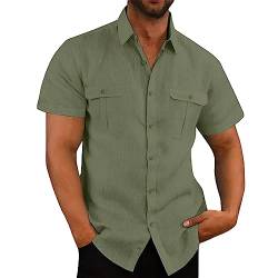 VUIOYRG Stretch-Kurzarmhemd mit Taschen, Sommer-Freizeithemden aus Baumwolle mit Knopfleiste für Herren, Schlichtes, lässiges Business-Hemd mit normaler Passform (Grün,2XL) von VUIOYRG