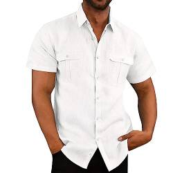 VUIOYRG Stretch-Kurzarmhemd mit Taschen, Sommer-Freizeithemden aus Baumwolle mit Knopfleiste für Herren, Schlichtes, lässiges Business-Hemd mit normaler Passform (Weiss,2XL) von VUIOYRG