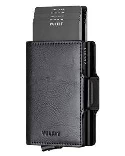 VULKIT Kartenetui Doppelt RFID Schutz Kreditkartenetui Herren Geldbörse Leder Geldbeutel Gentlemens Card Holder für Karten & Geldschein, Schwarz von VULKIT