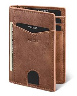VULKIT Kartenetui Herren Geldbörse Leder mit RFID NFC Schutz Slim Wallet Karten Portemonnaie mit 10 Kartenfächern, Braun von VULKIT