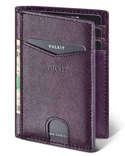 VULKIT Kartenetui Herren Geldbörse Leder mit RFID NFC Schutz Slim Wallet Karten Portemonnaie mit 10 Kartenfächern (Cross Lila) von VULKIT