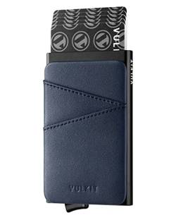 VULKIT Kartenetui RFID NFC Schutz mit Fäche aus Leder Kartenetui Herren Slim Pop Up Kreditkartenetui Herren Metall Klein Kartenhalter für 5-9 Karten, Blau von VULKIT