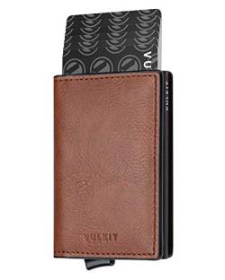 VULKIT Kreditkartenetui Herren Geldbörse RFID Schutz Leder Mini Geldbeutel Gentlemens Card Holder Wallet für 5-7 Karten & Geldschein, Braun von VULKIT