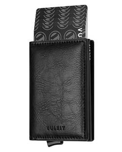 VULKIT Kreditkartenetui Herren Geldbörse RFID Schutz Leder Mini Geldbeutel Gentlemens Card Holder Wallet für 5-7 Karten & Geldschein, Schwarz von VULKIT