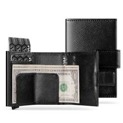 VULKIT Kreditkartenetui Leder Herren RFID Blockieren Echtleder Portemonnaie Bifold Geldbörse mit 3 Steckplätzen für Karten & Banknoten von VULKIT