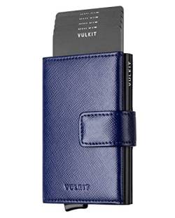 VULKIT Kreditkartenetui Leder Herren RFID Blockieren Echtleder Portemonnaie Bifold Geldbörse mit 3 Steckplätzen für Karten & Banknoten von VULKIT