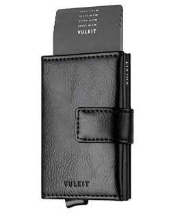 VULKIT Kreditkartenetui Leder Herren RFID Blockieren Echtleder Portemonnaie Bifold Geldbörse mit 3 Steckplätzen für Karten & Banknoten von VULKIT