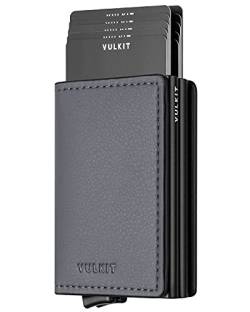 VULKIT Kreditkartenetui für Herren Geldbörse RFID Schutz Leder Geldbeutel Wallet Klein mit 3 Steckplätzen für 10-14 Karten & Geld von VULKIT